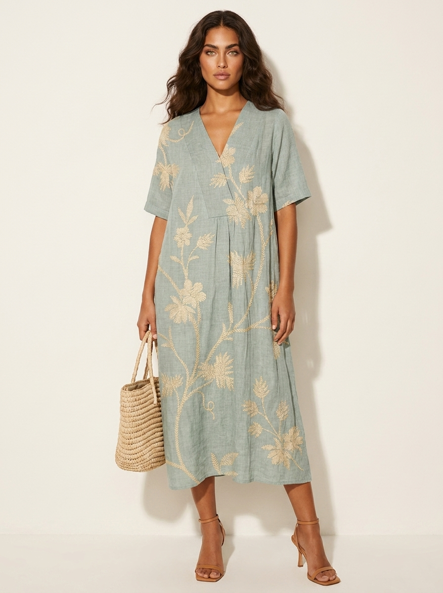 Floral V-Neck Midi Dress - Emilia