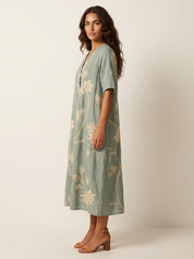 Floral V-Neck Midi Dress - Emilia