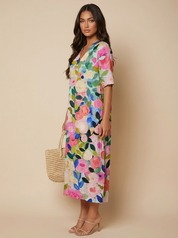 Floral V-Neck Midi Dress - Emilia