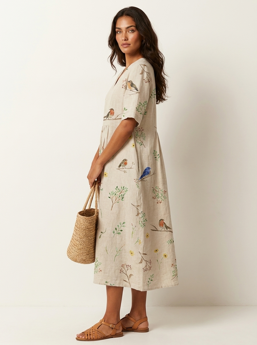 Floral V-Neck Midi Dress - Emilia