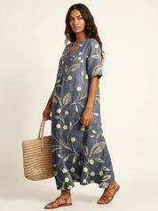 Floral V-Neck Midi Dress - Emilia