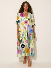 Floral V-Neck Midi Dress - Emilia