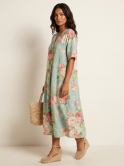 Floral V-Neck Midi Dress - Emilia