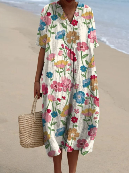 Floral V-Neck Midi Dress - Emilia