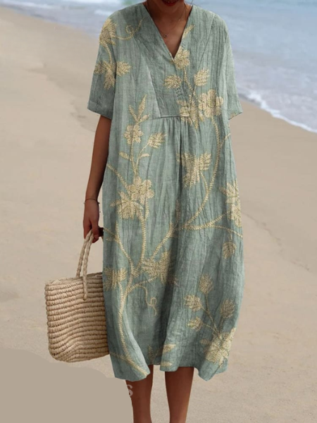 Floral V-Neck Midi Dress - Emilia