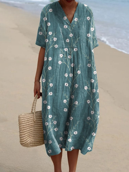 Floral V-Neck Midi Dress - Emilia
