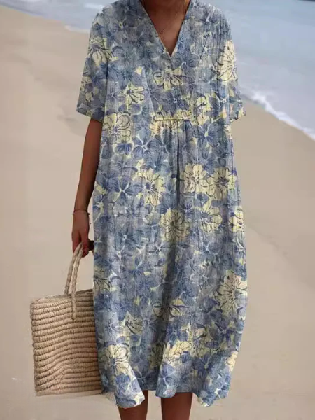Floral V-Neck Midi Dress - Emilia