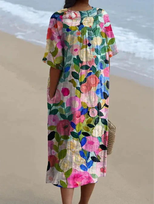 Floral V-Neck Midi Dress - Emilia