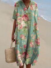 Floral V-Neck Midi Dress - Emilia