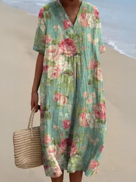 Floral V-Neck Midi Dress - Emilia