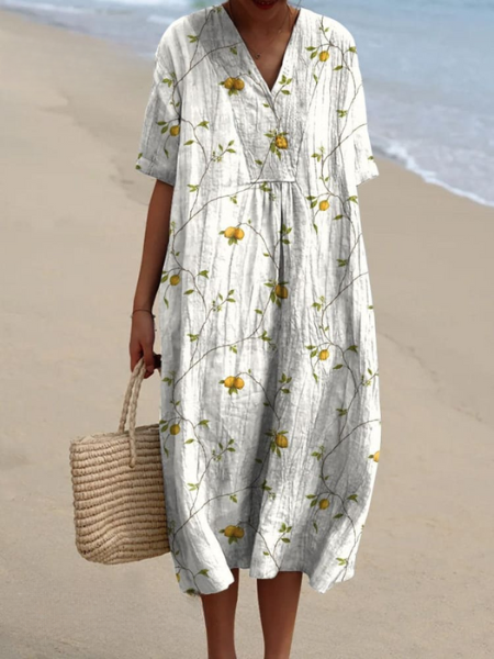 Floral V-Neck Midi Dress - Emilia