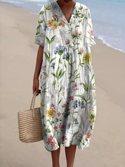 Floral V-Neck Midi Dress - Emilia