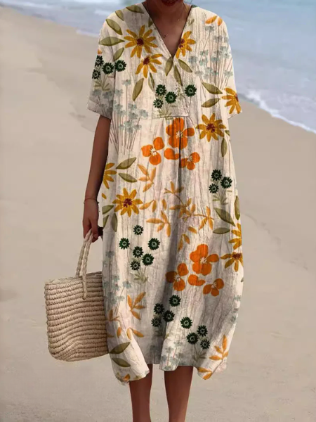 Floral V-Neck Midi Dress - Emilia