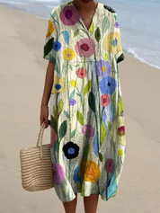 Floral V-Neck Midi Dress - Emilia