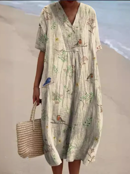 Floral V-Neck Midi Dress - Emilia