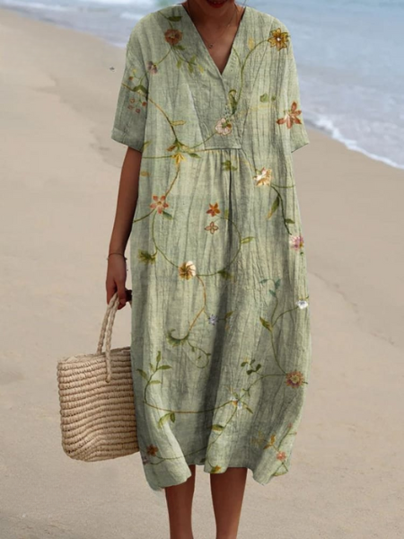 Floral V-Neck Midi Dress - Emilia