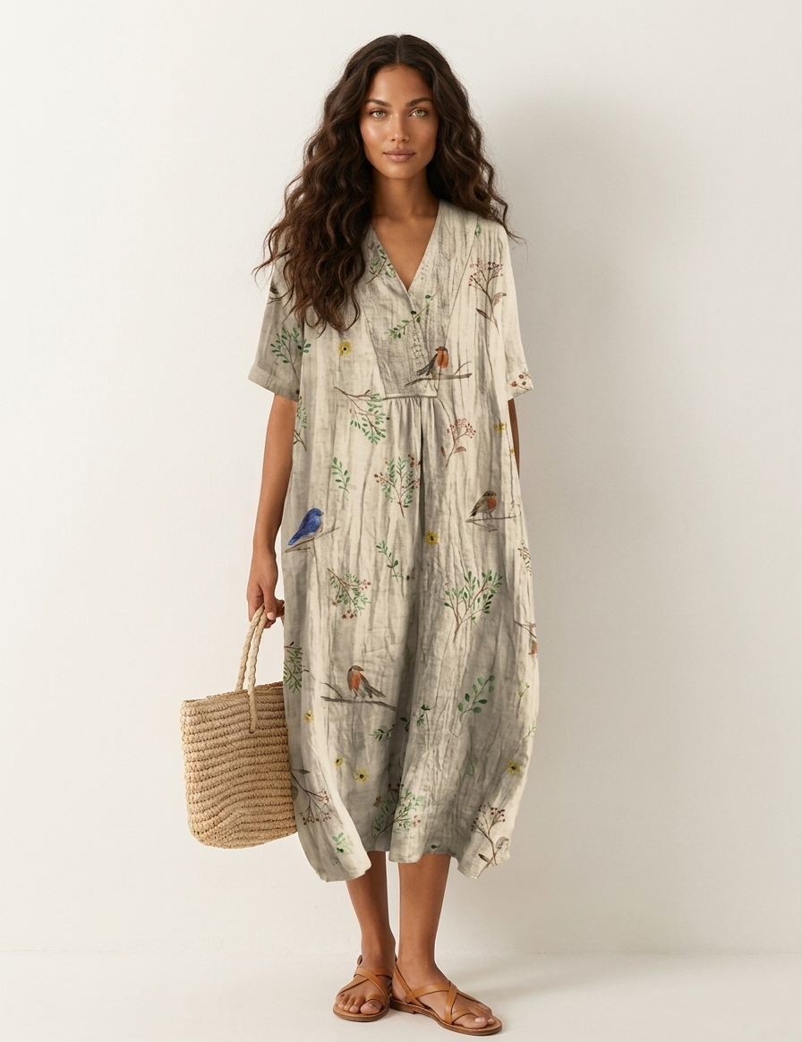 Floral V-Neck Midi Dress - Emilia