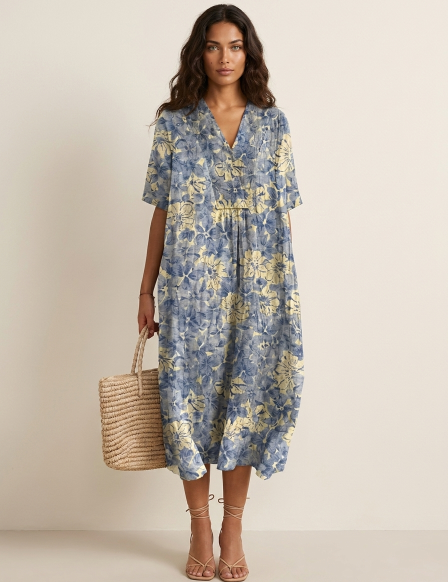 Floral V-Neck Midi Dress - Emilia