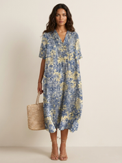 Floral V-Neck Midi Dress - Emilia