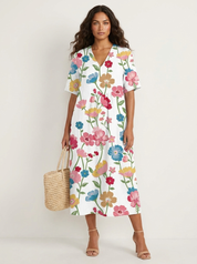 Floral V-Neck Midi Dress - Emilia