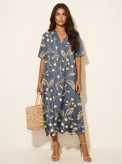 Floral V-Neck Midi Dress - Emilia