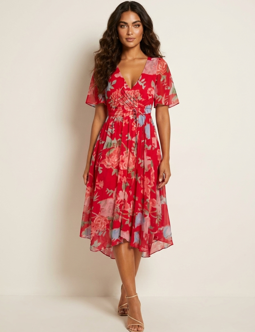 Floral Wrap Midi Dress - Elodie