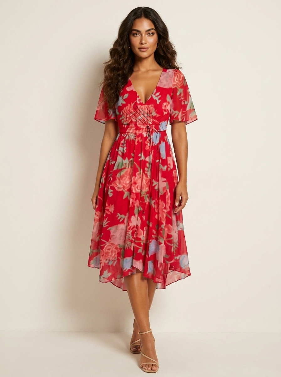 Floral Wrap Midi Dress - Elodie