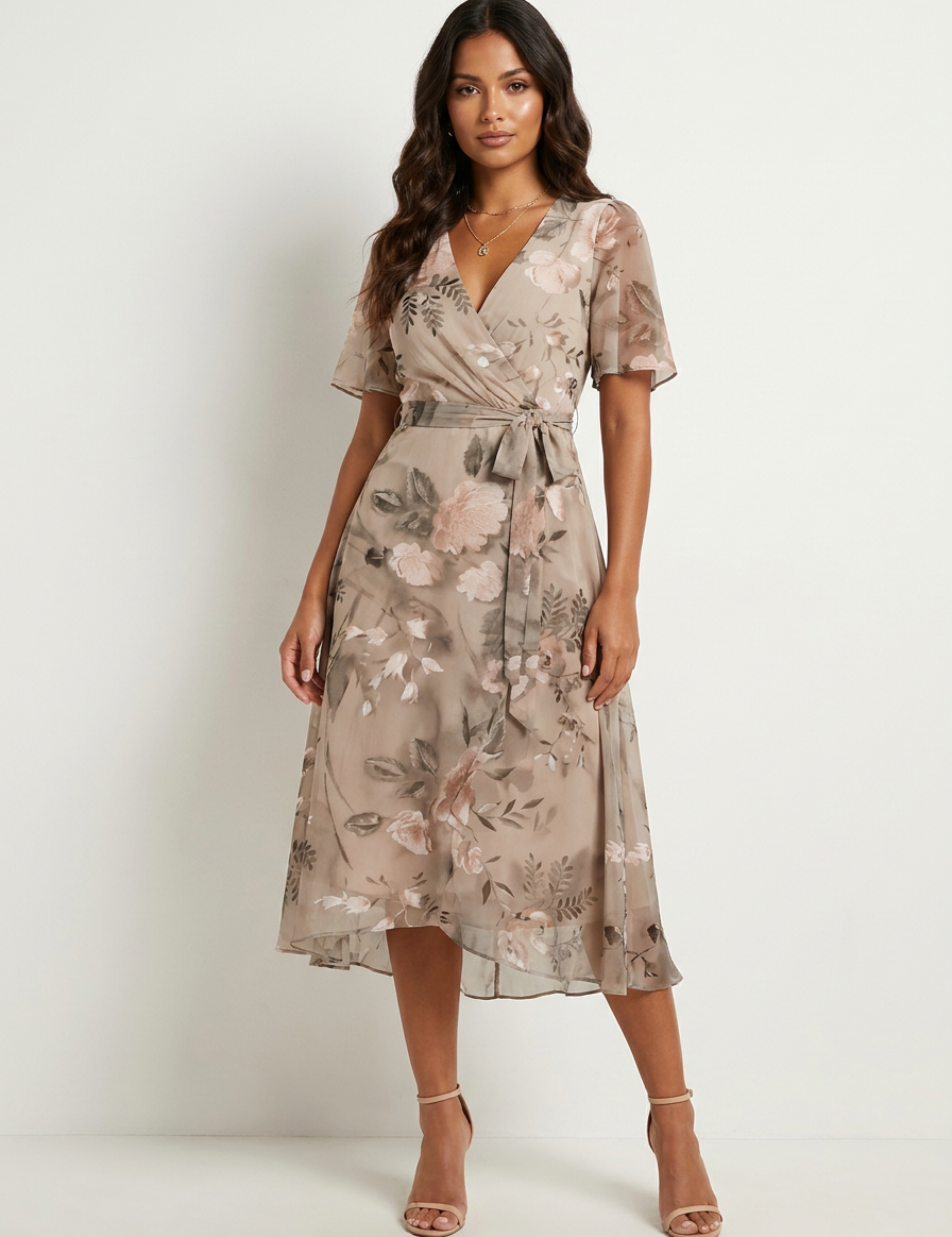 Floral Wrap Midi Dress - Elodie