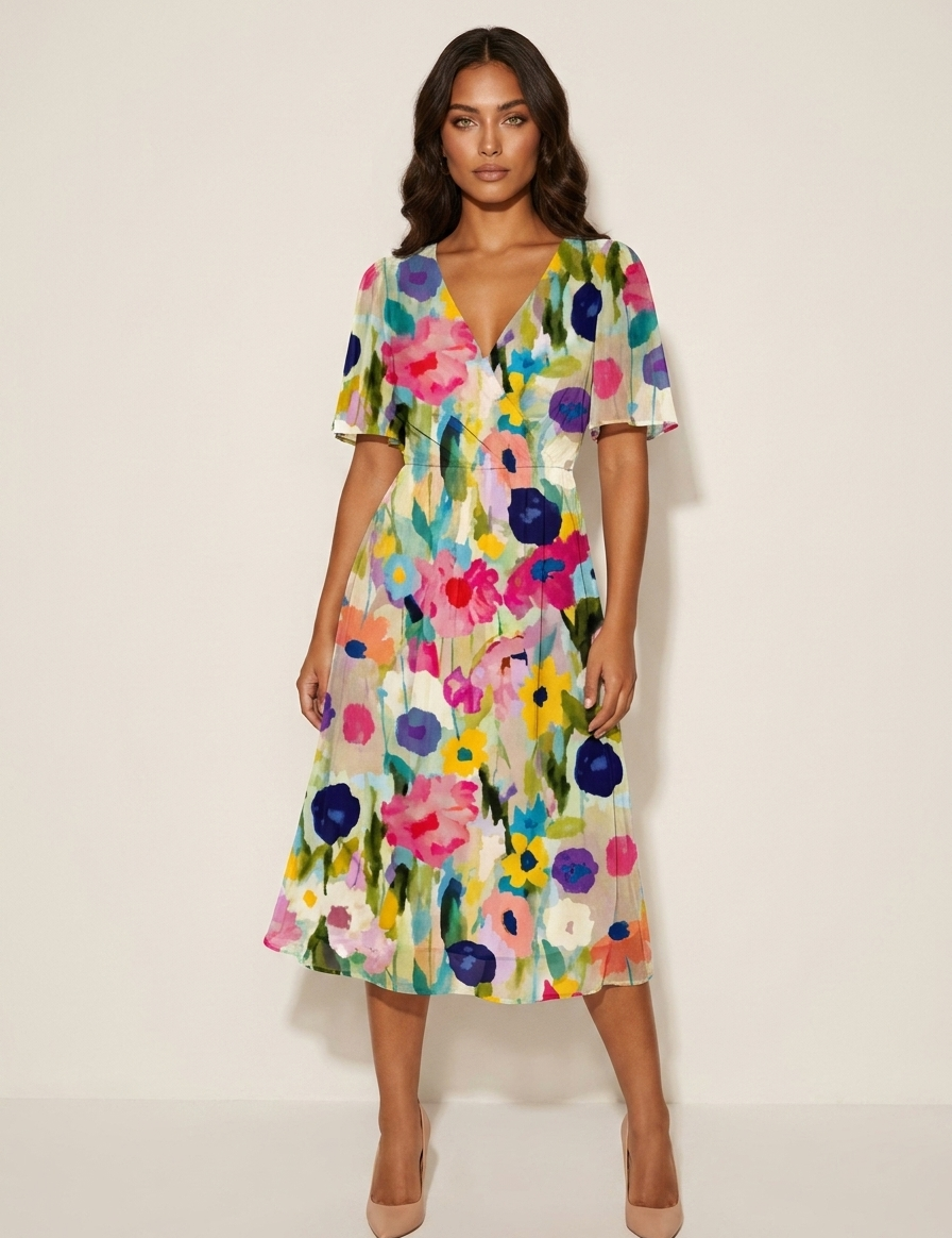Floral Wrap Midi Dress - Elodie