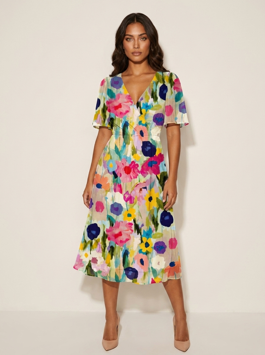 Floral Wrap Midi Dress - Elodie