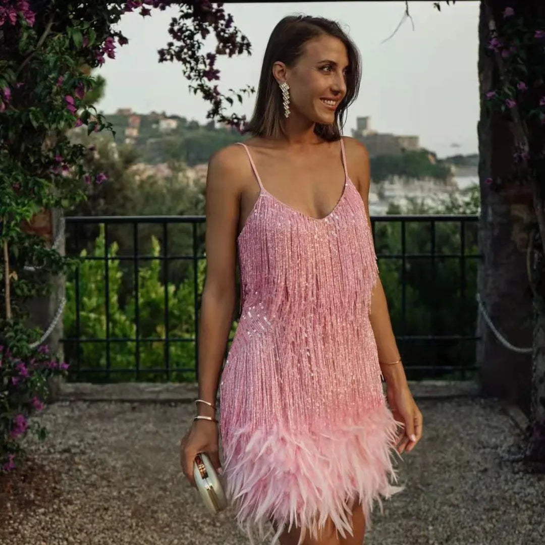 Fringe Feather Party Dress - Isolde
