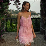 Fringe Feather Party Dress - Isolde