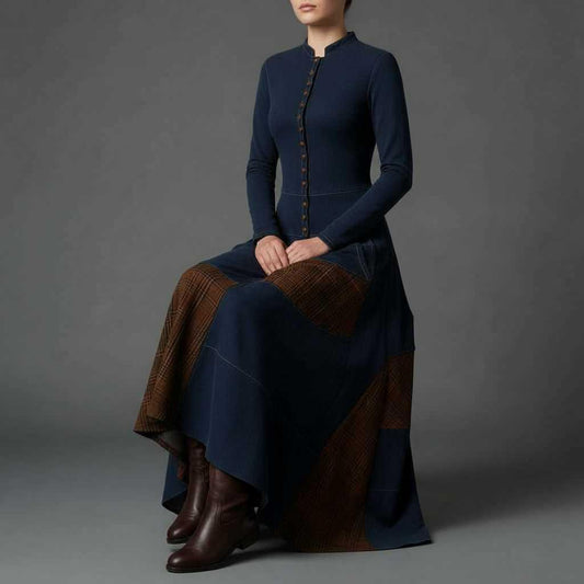 Fringilla | Vintage Plaid Suede Maxi Dress