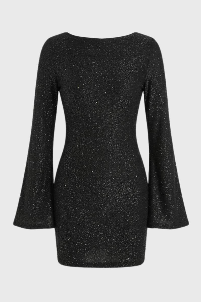 Glitter Mini Dress with Flared Sleeves - Vivienne