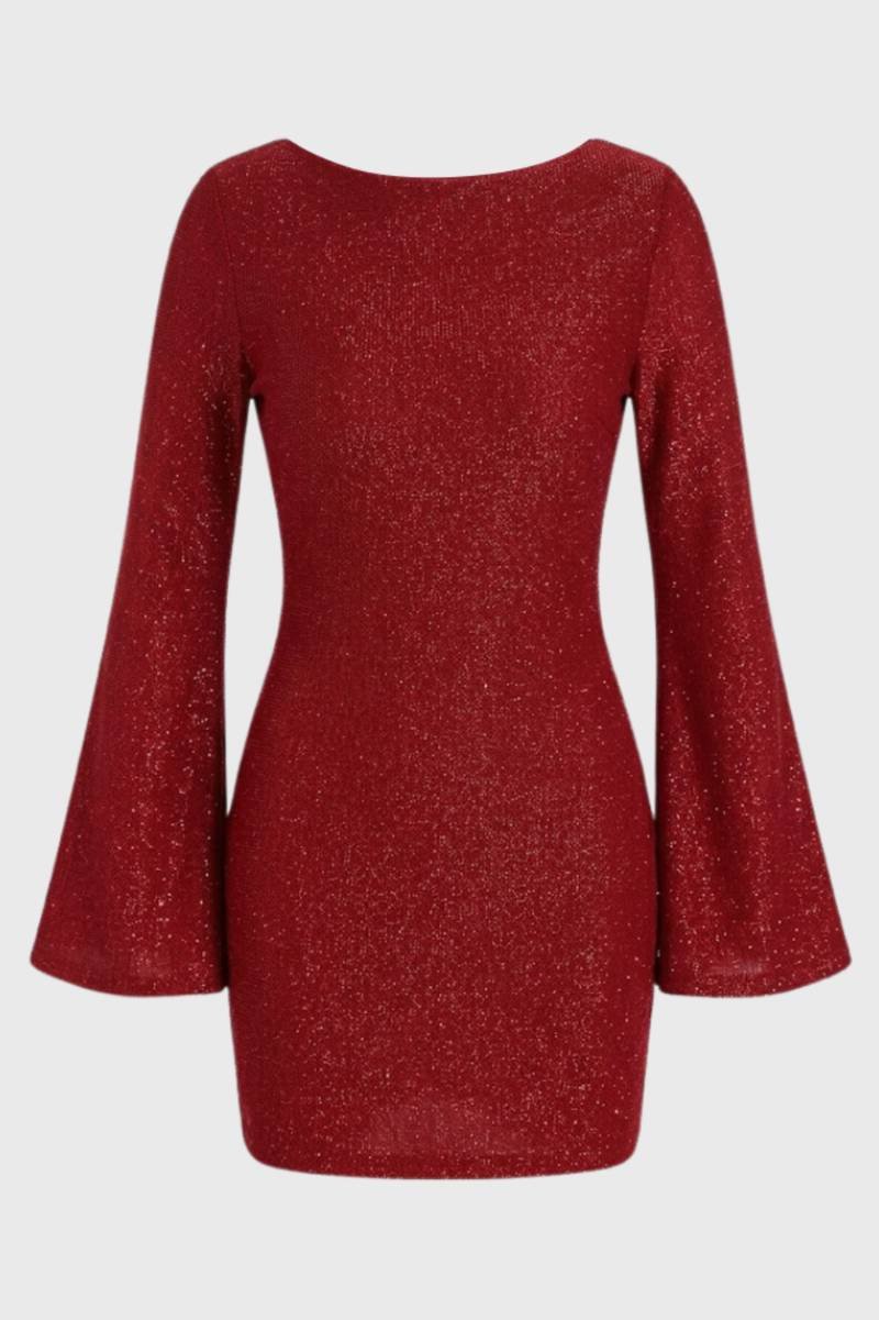 Glitter Mini Dress with Flared Sleeves - Vivienne