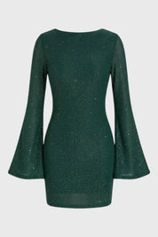Glitter Mini Dress with Flared Sleeves - Vivienne