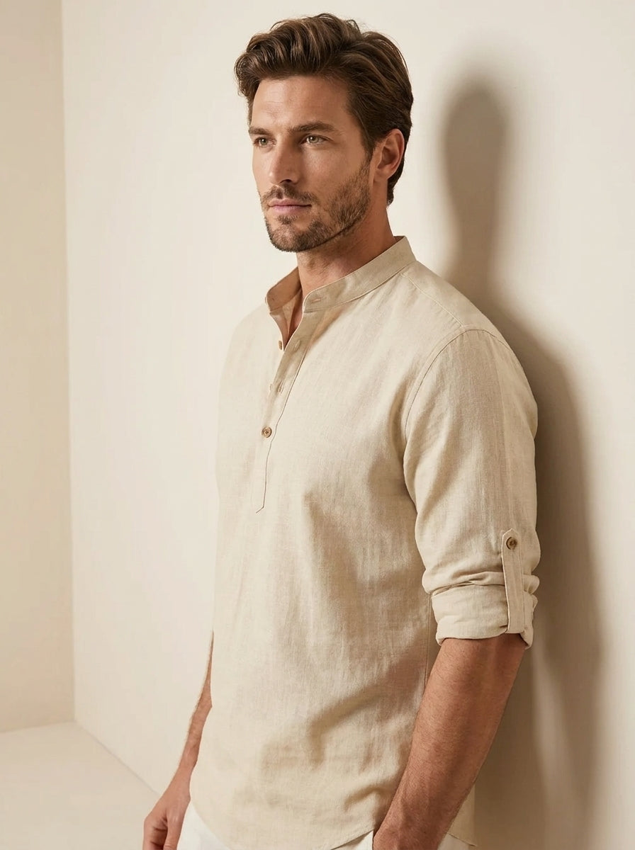 Grandad Collar Linen Shirt - Matteo