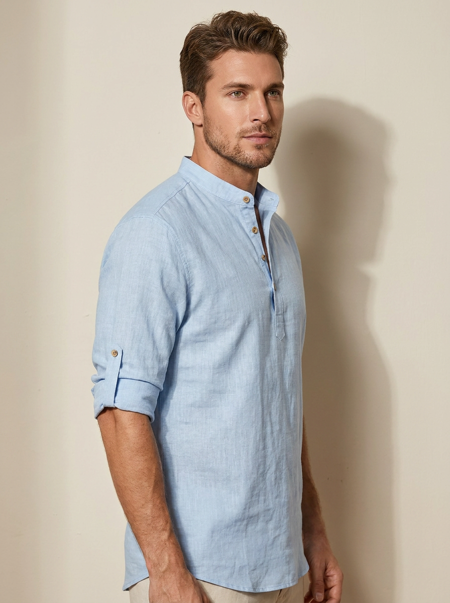 Grandad Collar Linen Shirt - Matteo