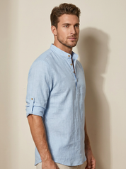 Grandad Collar Linen Shirt - Matteo