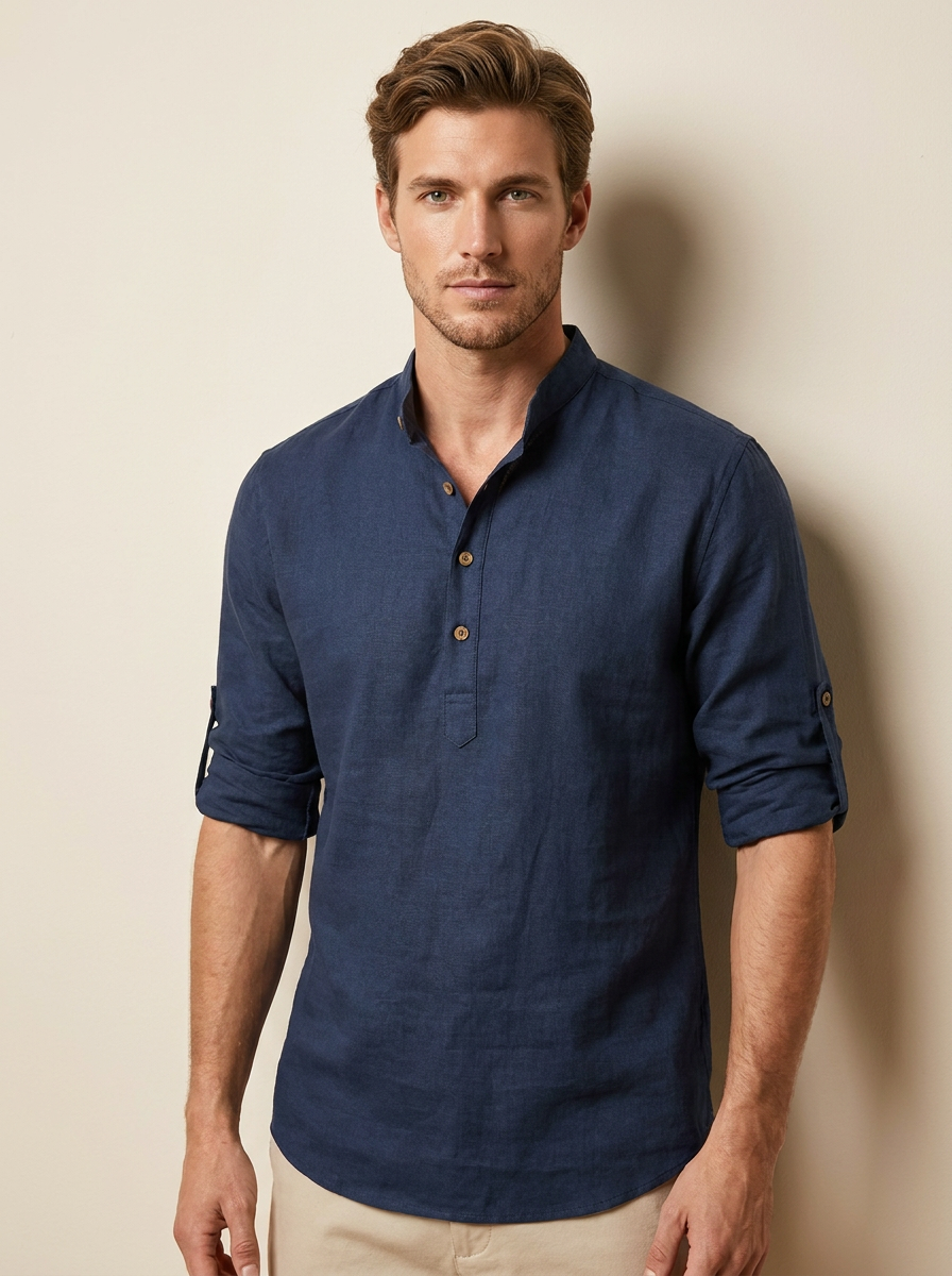 Grandad Collar Linen Shirt - Matteo