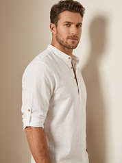 Grandad Collar Linen Shirt - Matteo