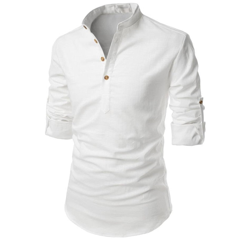 Grandad Collar Linen Shirt - Matteo