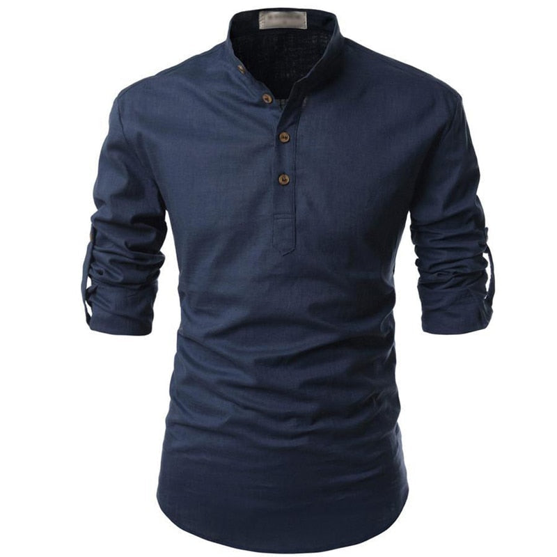 Grandad Collar Linen Shirt - Matteo