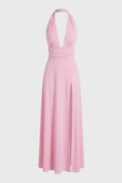 Halter Maxi Dress with Deep V-Neck - Alessia