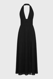 Halter Maxi Dress with Deep V-Neck - Alessia