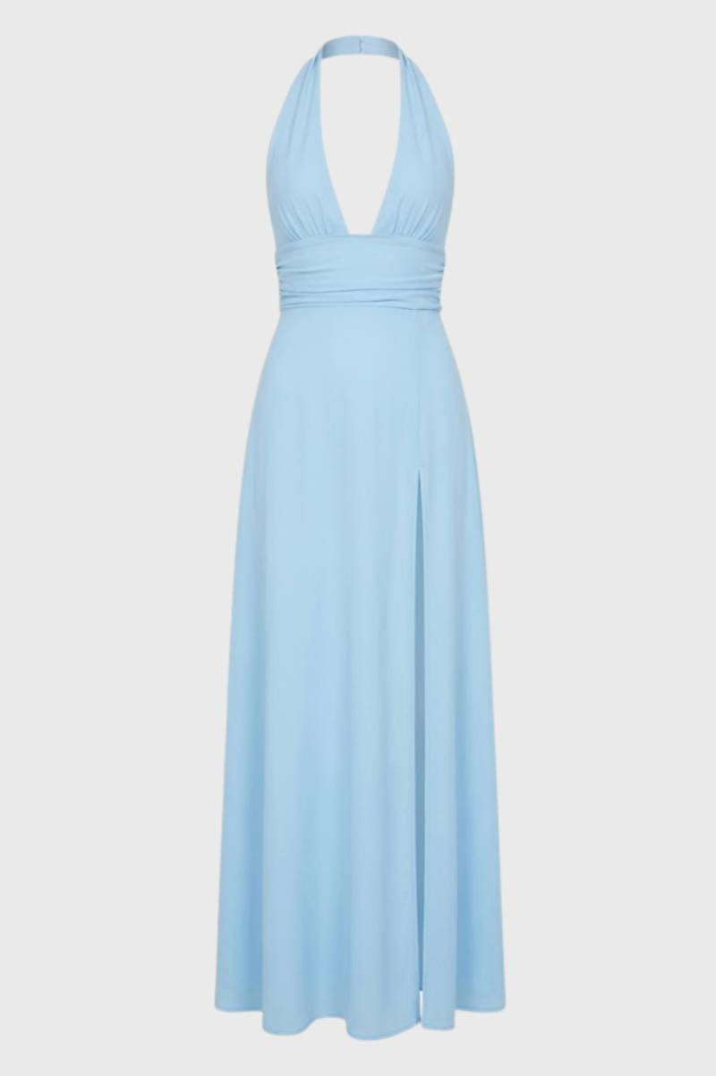 Halter Maxi Dress with Deep V-Neck - Alessia
