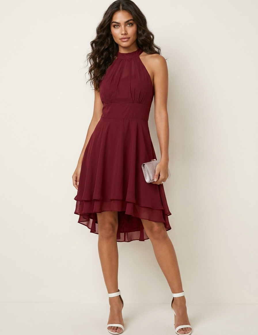 Halter Neck Chiffon Dress - Isabella