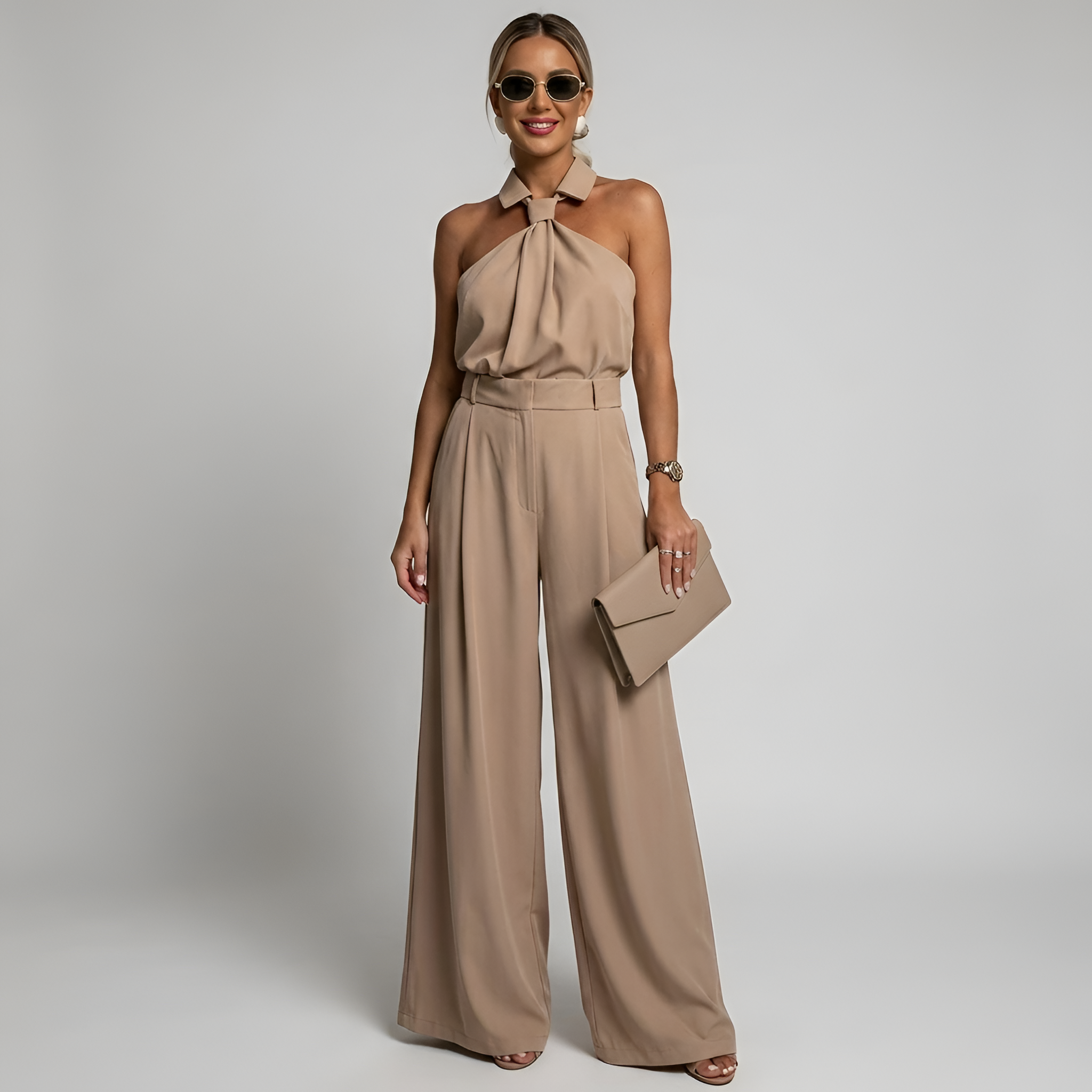 Halter Neck Wide-Leg Jumpsuit - Vivienne