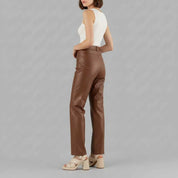 High Waist Wide Leg Leather Pants | Women's Trousers