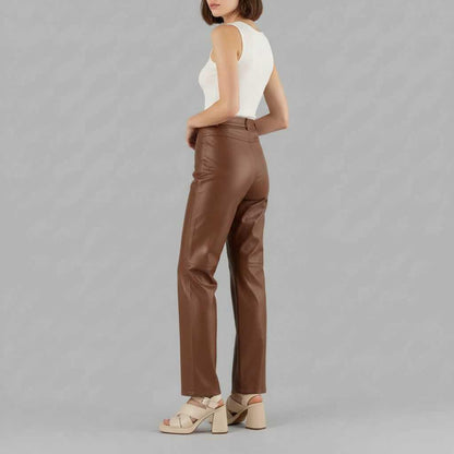 High Waist Wide Leg Leather Pants | Women's Trousers